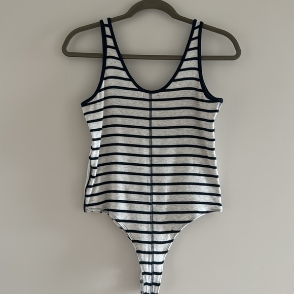 New ATM Striped Bodysuit Navy Gray Modal One Piece L - Picture 6 of 6